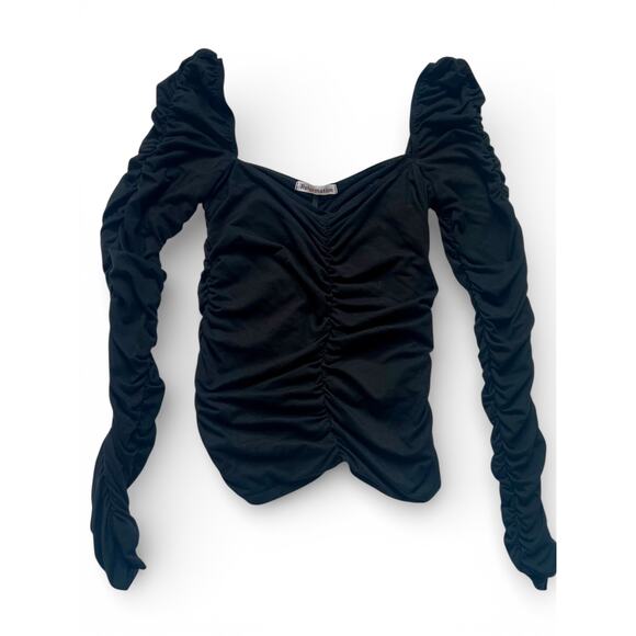 Reformation Black Esra Queen Top Long Sleeve, Ruched Size Small - Picture 5 of 6